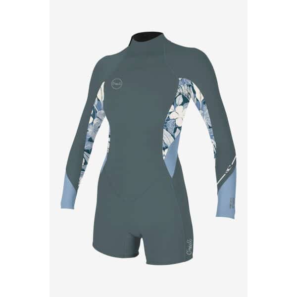 O'Neill Women's Bahia 2/1 mm Back Zip L/S Short Spring Suit - 10, Shade/Palm/Denim